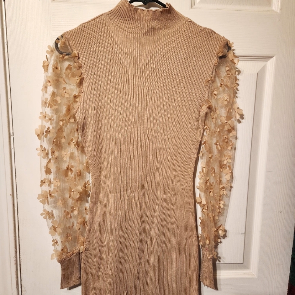 Fashion Nova Tan Ribbed Midi Dress | Sz M - Picture 2 of 7